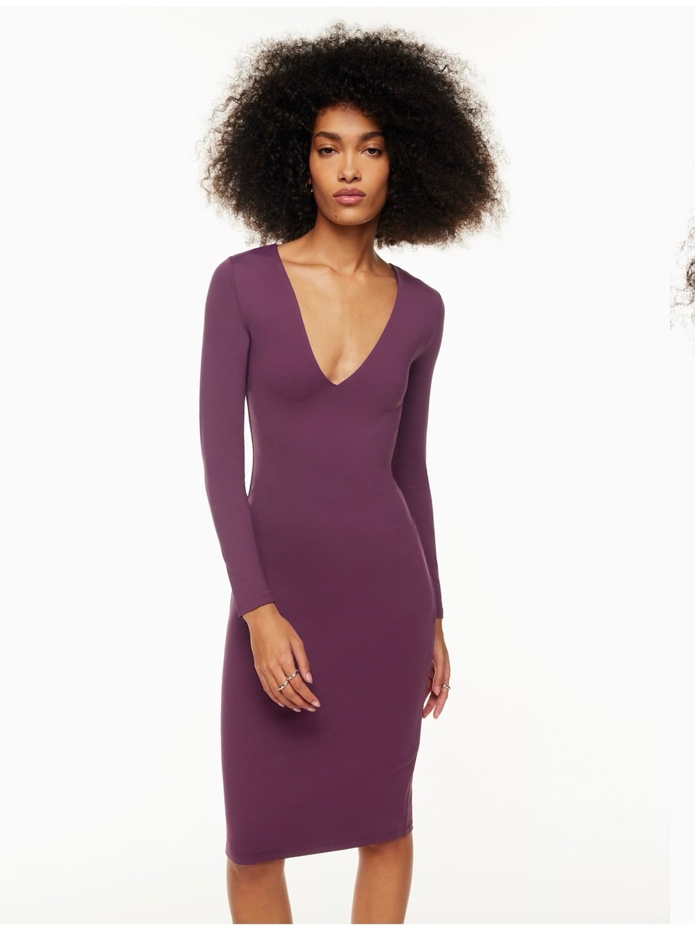 Babaton Aritzia Contour V-Neck Long Sleeve Bodycon Dress Purple 2XS